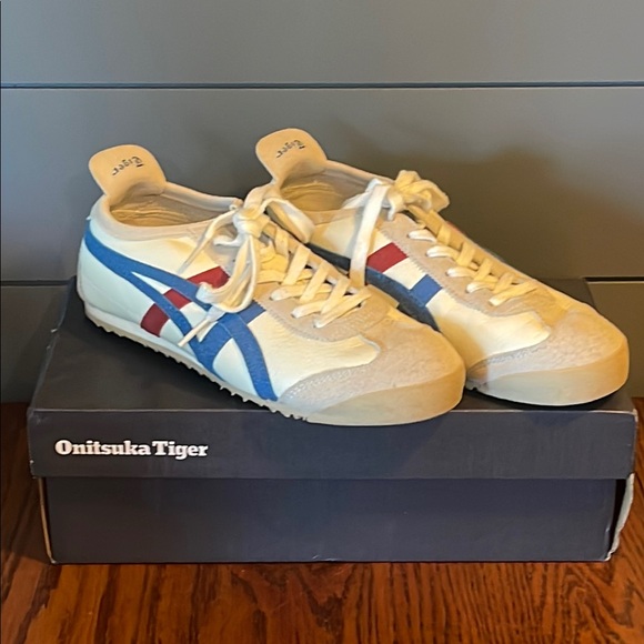Onitsuka Tiger by Asics Shoes - Onitsuka Tiger by Asics White and Blue and Red Sneakers Classic Design